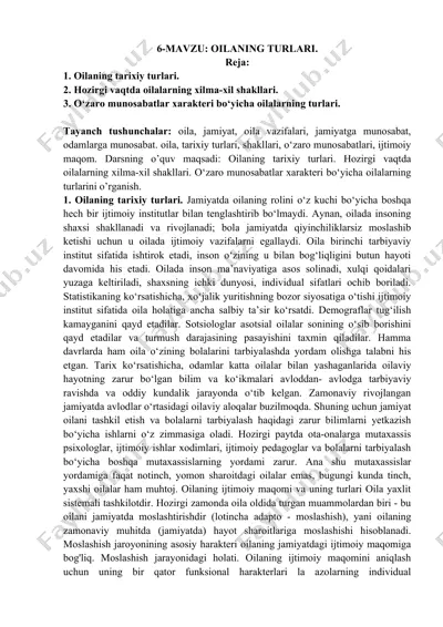 oilaning turlari — DOC
