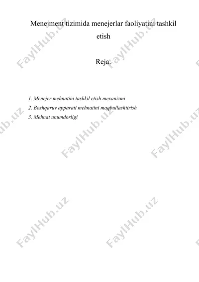 menejment tizimida menejerlar faoliyatini tashkil etish — DOCX