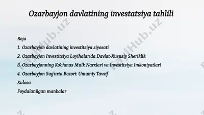 ozarbayjon davlatining investitsiya siyosati — PPTX