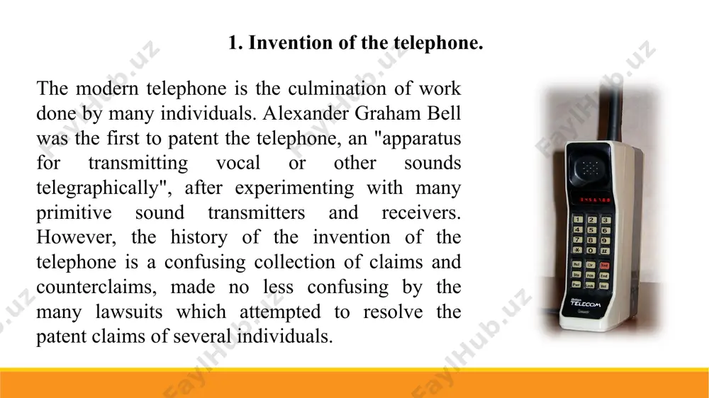 ibration frequencies — that is to say, more than one musical tone — can be sent over the same wire simultaneously, the harmonic telegraph can be utilised as a 'multiplex' or many-ply telegraph, conveying several messages through the same wire at the same time. each message can either be read by an operator by the sound, or from different tones read by different operators, or a permanent record can be made by the marks drawn on a ribbon of travelling paper by a morse recorder. on 27 july 1875, gray was granted u.s. patent 166,096 for "electric telegraph for transmitting musical tones" (the harmonic telegraph). 7. invention of radio. physics of wireless signalling several different electrical, magnetic, or electromagnetic physical phenomena can be used to transmit signals over a distance without intervening wires. the various methods for wireless signal transmissions include: electrical conduction through the ground, or through water. magnetic …