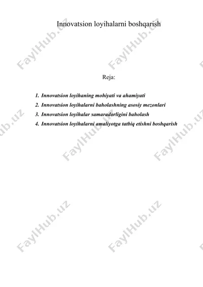 innovatsion loyihalarni boshqarish — DOC