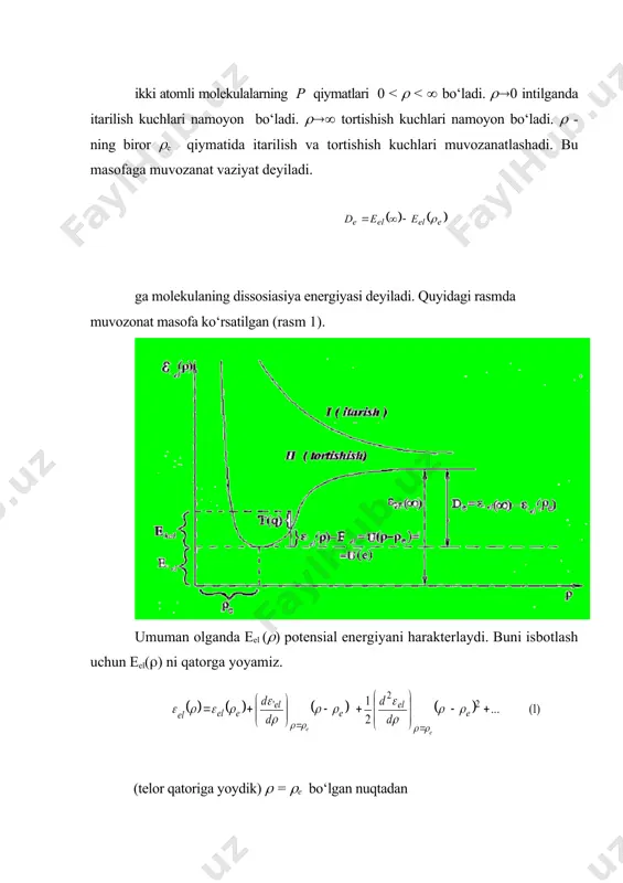 molekula elektron energiyasining yadrolar orasidagi masofaga bog‘liqligi. molekula muvozanat holati - Page 3