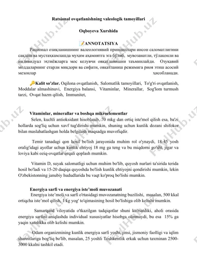 ratsional ovqatlanishning valeologik tamoyillari — DOCX