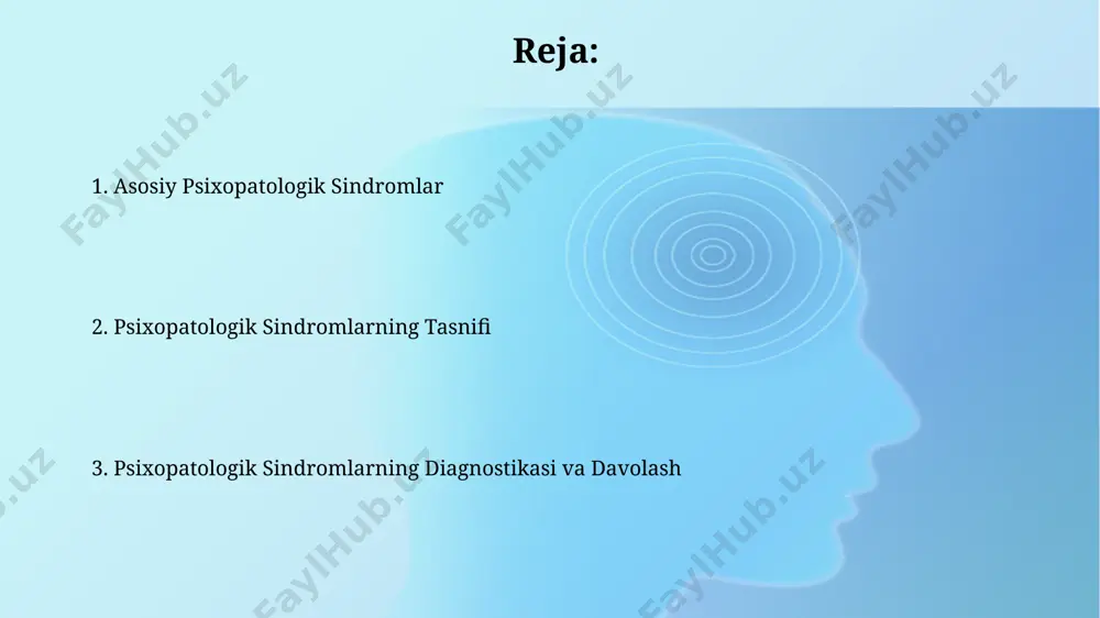 r o'rtacha obsessiv-kompulsiv buzuqlik bilan og'rigan bemorlar kuniga 1-3 soatdan ortiq vaqtini majburiy harakatlarga sarflashlari mumkin, bu ularning ijtimoiy va kasbiy hayotiga salbiy ta'sir ko'rsatadi. majburiy obsessiv-kompulsiv buzuqlikka chalinganlarning 30% dan ortig'i hayotlarida biror marta professional yordamga murojaat qilishadi, va bu ko'rsatkich aqsh kabi rivojlangan mamlakatlarda ancha yuqori. depressiv sindromlar depressiv sindromlarning global tarqalishi 2020-yilgi ma'lumotlarga ko'ra, jahon sog'liqni saqlash tashkiloti taxminan 280 milliondan ortiq odamda aniqlangan bo'lib, bu butun dunyo bo'ylab katta ijtimoiy-iqtisodiy yukni keltirib chiqarmoqda. depressiya bilan og'rigan bemorlarning 15-20% gacha bo'lgan qismi o'z joniga qasd qilish fikriga ega bo'ladi va bu holatlarning oldini olish uchun samarqanddagi ruhiy salomatlik muassasalarida samarali davolash usullari qo'llanilmoqda. somatozirlari sindromlari соматоформ бузилишлари, жаҳон соғлиқни сақлаш ташкилотининг маълумотларига кўра, дунё бўйлаб 5-10% аҳолини қамраб олади ва кўпинча 30-40 ёшлардаги аёлларда учрайди. ўзбекистоннинг айрим ҳудудларида ўтказилган тадқиқотлар соматоформ бузилишларининг юқори кўрсаткичларини, хусусан, 15-25 ёш оралиғидаги ёшларда психологик стресс билан боғлиқлигини кўрсатди. modda suiiste'molligi va …