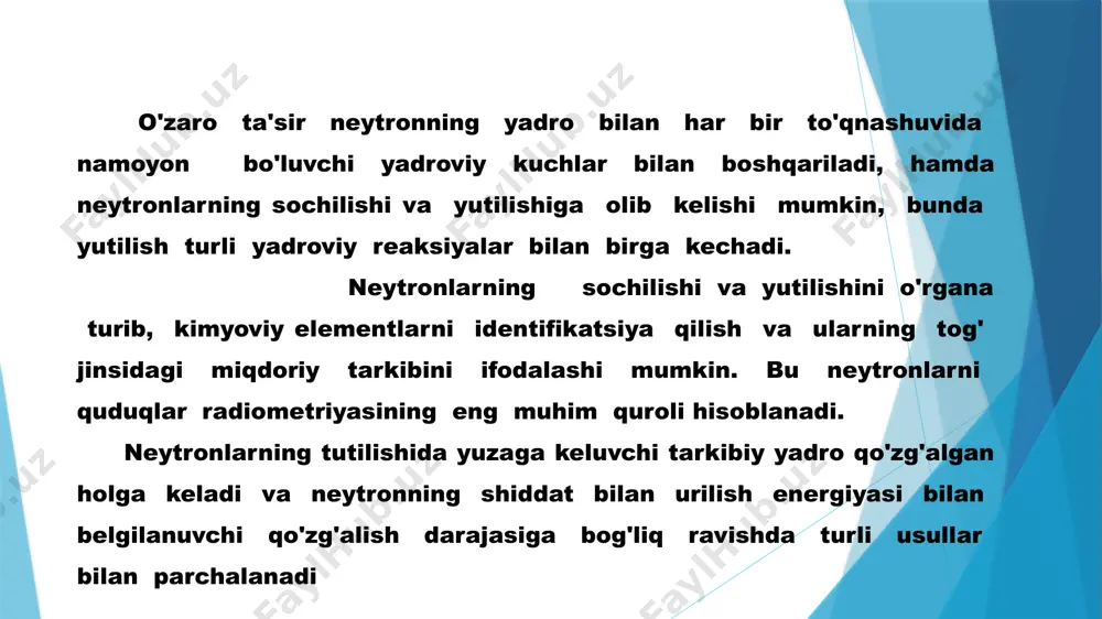 energiyali neytronlar qayd qilinsa, bu usul issiqlik ustidagi neytron-neytron karotaj deyiladi. innk bo'ylab suyuqlik kontaktlarining harakatini nazorat qilish. neytronli aktivlash karotaji neytronli aktivlash (faollashtiruvchi) karotaji (nak) yoki hosil qilingan faollik usuli (nak) geofizikaviy dala tadqiqotlarida deyarli qo'llanilmaydi, ushbu usul quduqlarda tadqiqotlar olib borish uchun, ya'ni faollashtirilgan karotaj (fk) uchun ishlab chiqilgan, bunda quduq ichidagi jinslarni faollashtirish tezkor hamda sekin neytronlar yordamida amalga oshirilishi mumkin. neytronli aktivlash karotajini o’tqazish, laboratoriya sharoitida hosil qilingan faollikni o'rganishga nisbatan bir necha marotaba murakkabroqdir. izotoplarni alohida aniqlash, ularning yarim parchalanish davrlari o'rtasidagi farqlarni qo'llagan holda γ -nurlanishga ko'ra amalga oshiriladi. hosil qilingan faollik hamda quduqdagi o'rganilayotgan izotop o'rtasidagi nisbat nafaqat o'rganilayotgan izotopning yadroviy-fizik xossalariga, balki jinslar va ma'danlarning fizik xossalariga ham bog'liqdir. nak natijalariga shuningdek quduq diametri va oraliq (quduq va zond o’rtasidagi) zonaning (gilli po'st, kavak, mustahkamlovchi quvur) mavjudligi ham ta'sir ko'rsatadi. nakni ayni vaqtda ma'dan konlarida ftor, mis, marganesni aniqlash hamda alyuminiy tarkibini …