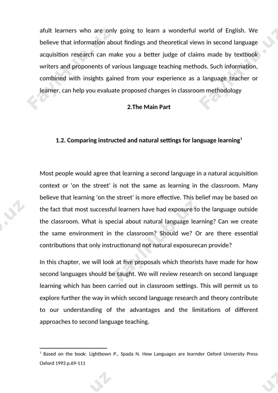 learners are rarely corrected. if their interlocutors can understand what they are saying, they do not remark on the correctness of the learners' speech. they would probably feel it was rude to do so. - language is not structured step by step. in communicative interactions, the learner will be exposed to a wide variety of vocabulary and structures. - the learner is surrounded by the language for many hours each day. some of it is addressed to the learner; much of it is simply 'overheard'. - the learner encounters a number of different people who use the target language proficiently. - the learner observes or participates in many different types of language events: brief greetings, commercial transactions, exchanges of information, arguments, instructions at school or in the workplace. - learners must often use their limited second language ability to respond to questions or get information. in these situations, the emphasis …