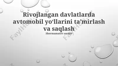 yo'l ta'mirlash va saqlash — PPTX