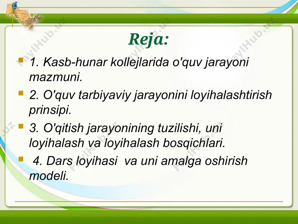 itish jarayoni boshqariladigan jarayondir. o'qituvchi pedagogik texnologiya qonuniyatlariga ko'ra maqsad, faoliyat, natija yo'nalishida amalga oshirib, ya'ni ta'lim natijasini oldindan ko'ra olish qobiliyatiga ega bo'lishi, o'qish-o'qitish masalalarini va ularni hal etish texnologiyasini loyihalash qonuniyatlari bilan yaqindan tanish bo'lishi lozim. loyihalangan texnologiya dars mavzuiga ajratilgan vaqt doirasida joriy etilib, tanlangan qo'shimcha ma'lumotlar o'quvchilar kuchiga, bilim darajasiga, yosh va individual xususiyatlarga mos kelishi kerak. shuningdek, o'qish-o'qitish jarayonida axborot texnologiyasi va texnik vositalaridan foydalanish samaradorligini oshiruvchi didaktik materiallarni ishlab chiqish va qo'llash malakasini o'qituvchi o'zida shakllantirgan bo'lishi lozim. bu albatta, o'qituvchidan ijorkorlikni, yangilikni anglay olish va undan aniq foydalana olish qobiliyatiga ega bo'lishni talab etadi. buning uchun o'qituvchi ko'z o'ngida doimo nimani o'qitish? kimni o'qitish? va qanday o'qitish? muammosi turishi kerak bo'ladi. ilmiylik, zamonaviylik va yakuniy natijani kafolatlanganlik prinsipi tajribada sinalgan, yaxshi natija berishga mos bo'lgan ta'lim-tarbiyaning shakl, metod, vositalari faol metodlarini doimiy ravishda ilmiylikka yo'llashni talab etadi. o'qituvchi-tadqiqotchi uzluksiz izlanishi didaktik ma'lumotlarni oqilona …