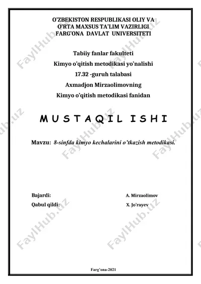 8-sinfda kimyo kechalarini o’tkazish metodikasi — DOCX