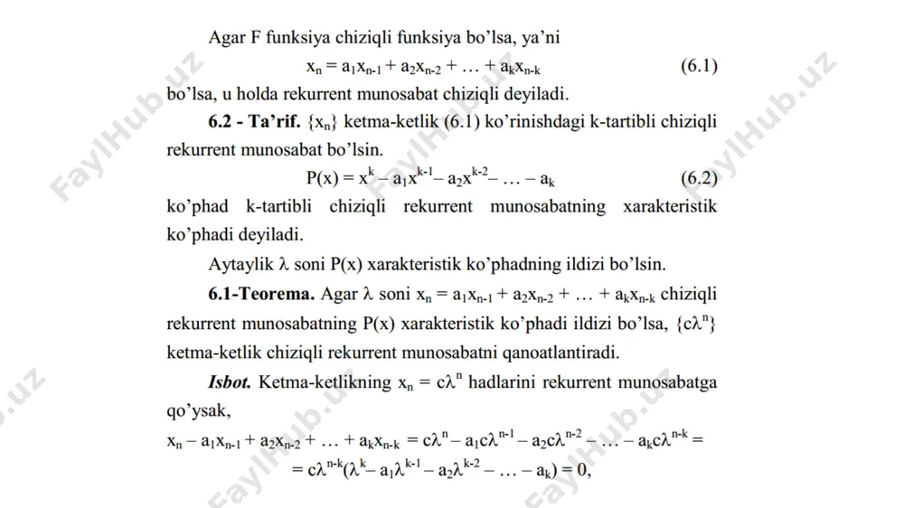 rekurent munosabatlar metodi. fibonachi sonlari. hosil qiluvchi funksiyalar - Page 4