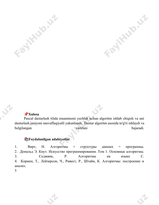 muammolar uchun algoritm ishlab chiqish va shu algoritm asosida paskal dasturlash tilida dastur tuzish - Page 5