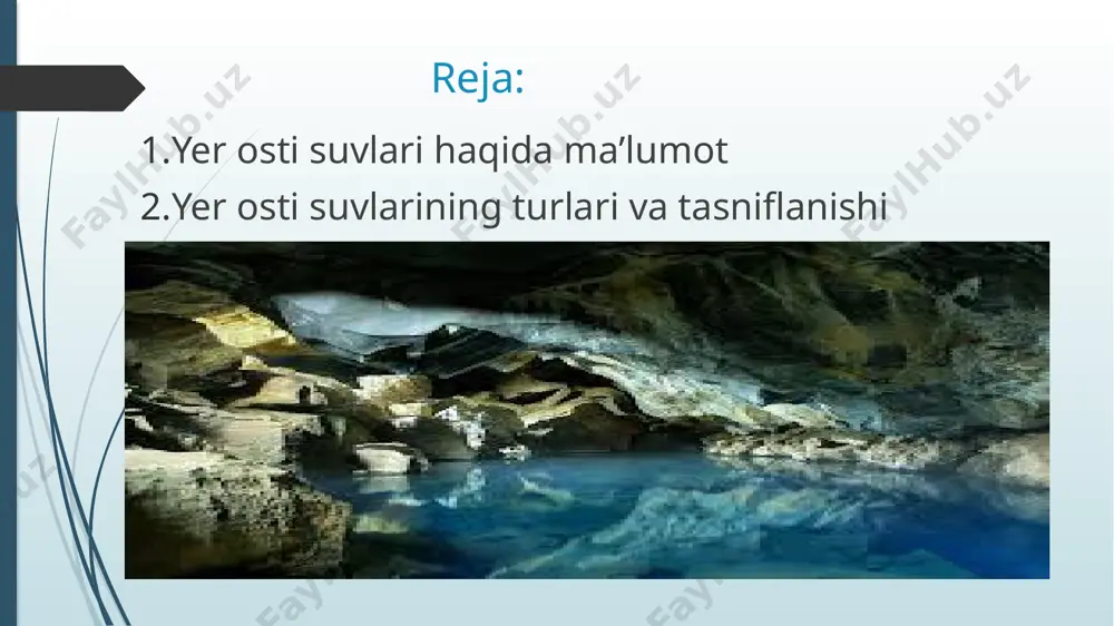 mentatsion va magma soviganda yoki yer mantiyasidan chiqadigan yuvinil suvlariga boʻlinadi. ye.o.s. ning yer yuziga tabiiy chiqishi bulok, (chashma) deyiladi va oqib chiquvchi va qaynab chiquvchi (qaynar buloq)larga boʻlinadi. yer osti suvlari tabiiy eritmalar boʻlib, tarkibida deyarli barcha maʼlum kimyoviy elementlar uchraydi. minerallashuvi (suvda erigan moddalarning umumiy miqdori, g/l) boʻyicha yer osti suvlari chuchuk (1,0 gacha), shoʻrtam (1,0—10,0), shoʻr (10,0—50,0) va namakob (50 dan koʻp) turlariga boʻlinadi. harorati boʻyicha esa sovigan (4° gacha), sovuq (4—20°), iliq (20—37°), issiq (37-42°), qaynoq (42—100°) va oʻta qaynoq (100° dan yuqori) yer osti suvlariga boʻlinadi. infiltratsion suv tabiatda keng tarqalgan, qolganlari sof holda juda kam uchraydi. aholi, sanoat va yaylovlarni suv bilan taʼminlashda, yerlarni sugʻorishda, tibbiyotda (mineral suvlar), issiqlik bilan taʼminlashda (issiq suvlar), har xil tuz va kimyoviy elementlar (yod, bor, brom) olishda yer osti suvidan foydalaniladi. yer osti suvlari yerlarning botqoqlanishi va shoʻrlanishiga sabab boʻladi. bunga qarshi kurashish uchun ochiq va yopiq gorizontam …