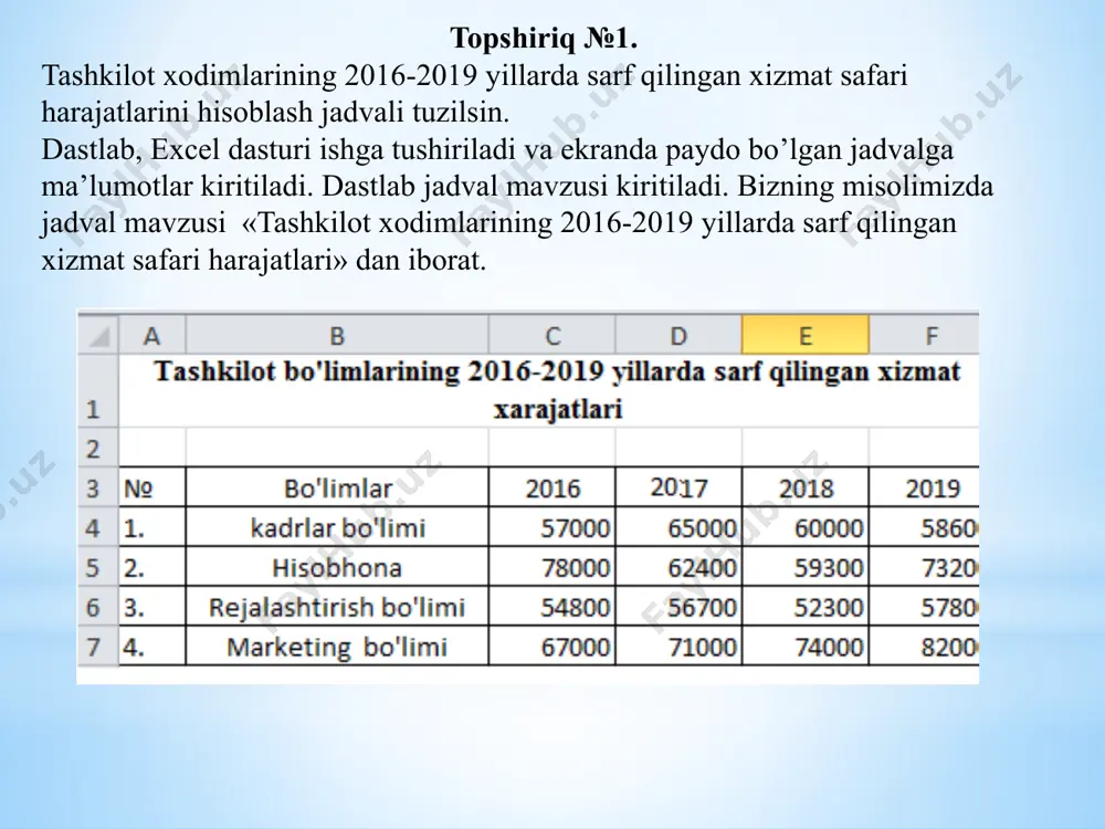 amaliy mashg‘ulot – ms excel dasturida sohaga oid sonli ma’lumotlar bilan ishlash - Page 5