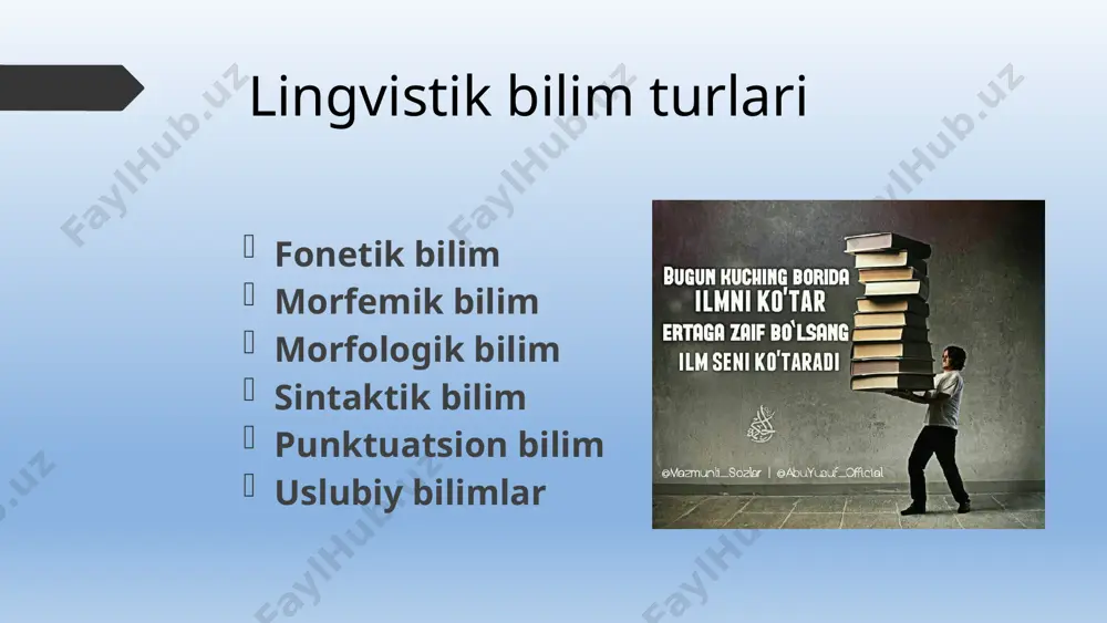 ham eng baxtiyor damlarida ota-ona yonida bo‘lgisi, baxtini ular bilan baham ko‘rgisi keladi. ular ota-ona diydori, ota-ona mehr-muhabbatini har narsadan aziz biladilar. sevimli va hassos yozuvchimiz xudoyberdi to‘xtaboyevning “mungli ko‘zlar” asarida xuddi mana shu mavzu ilgari surilganligi bilan afzallik kasb etadi. ajratib ko`rsatilgan so`zlarni ma`noli qismlarga ajrating buncha qiynalding, ko`ngil, yor jafosiga endi ko`ngil. bo’l poyandoz poyiga sharobi ishq umidida, singil, boqmasa, ey jom, to‘kil, sochil, bo`l chil-chil so‘zning morfemik bo‘linishi. ma’lumki, so‘zning morfemik bo‘linishida so‘z eng kichik ma’noli qismlarga ajratiladi. so‘z tarkibidagi o‘zak va barcha qo‘shimchalarning, vazifasidan qat’i nazar, morfemalarga bo‘linishidir. m.: sinf, sinf+dosh, sinf+dosh+lar; aql+li, aql+li+roq, suva+q+chi+lik+ni. so‘zning morfologik strukturasi. bunda so‘z tarkibidagi shakl yasovchi qo‘shimchalargina ajratiladi xolos, chunki bu qo‘shimchalar xgm ifodalaydi. qiyoslang : sinf, sinfdosh, sinfdosh+lar; aqlli, aqlli+roq, suvoqchilik+ni. unutmang! so‘zning morfologik strukturasida yasovchi qo‘shimcha ajratilmaydi. вставьте изображение отрасли экономики вашей страны. 13 bu matnda morfologik bilimni kontekstda berishga misol keltirilgan. kontekstdagi xatoliklarni topib to`g`rilang sintaksis …