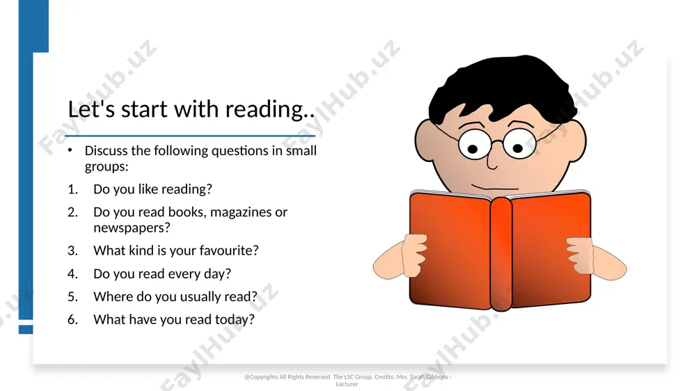 terature reviews case studies answers continued why is reading important for your course? to prepare for lectures and tutorials to revise for exams to learn more about the subject to find theories and information related to assignments to find sources to support your ideas @copyrights all rights reserved. the lsc group. credits: mrs. sarah gibbons - lecturer reading for university requires specific skills here are some of the challenges: limited time regular deadlines extensive reading list difficult academic texts large quantities of new information to process @copyrights all rights reserved. the lsc group. credits: mrs. sarah gibbons - lecturer tips to be a more effective reader relevant material clear purpose skimming scanning detailed reading note taking be kind to yourself vocabulary study partner critical thinking @copyrights all rights reserved. the lsc group. credits: mrs. sarah gibbons - lecturer 1. find relevant material prioritise the most useful texts. here are some …