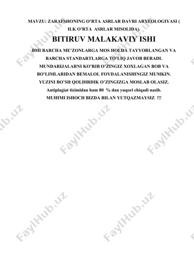zarafshoning o’rta asrlar davri arxeologiyasi ( ilk o’rta  asrlar misolida) — DOCX