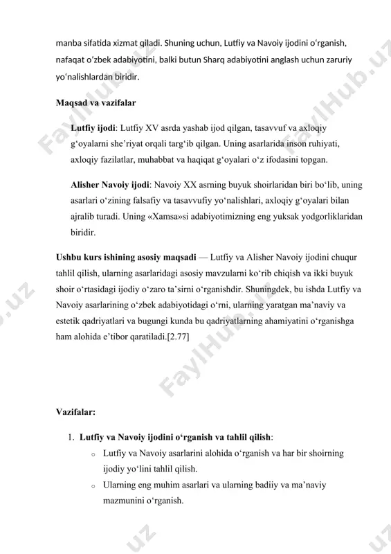 eb taxmin qilinadi, ba’zi manbalarda u 15-asrning boshlari va o‘rtalarida yashagan deb keltiriladi. lutfiy samarqandning eng yaxshi bilimdonlari va shoirlari qatorida o‘zining mashhurligini topgan. u yoshligida ilm olishga katta e’tibor bergan va o‘zining ilmiy va badiiy bilimlarini kengaytirgan.[4.81] 2. zamonasidagi siyosiy, ijtimoiy muhit lutfiyning hayoti va ijodi o‘zining siyosiy va ijtimoiy sharoitlari bilan chambarchas bog‘liq edi. u 15-asrning boshlarida o‘rta osiyoda, xususan, temuriylar davlatining markazida yashagan. amir temur (tamerlaning) saltanatining hukmronligi davri — samarqand va buxoro madaniyatining gullab-yashnagan davri edi. amir temur va uning avlodlari ilm-fan, madaniyat va san’atga katta e’tibor berganlar. samarqand o‘sha davrda ilmiy va madaniy markazga aylangan va bu yerda ko‘plab olimlar, shoirlar, yozuvchilar va boshqa ma’rifatparvarlar yashagan.[4.201] ijtimoiy jihatdan, o‘zbek jamiyati o‘sha davrda diniy, madaniy va ijtimoiy jihatdan turli qatlamlardan iborat bo‘lgan. islom dini va tasavvuf falsafasi keng tarqalgan edi, bu esa lutfiyning ijodida o‘z aksini topgan. u ko‘plab asarlarida inson qalbi, uning ma’naviy yuksalishi, sevgi …
