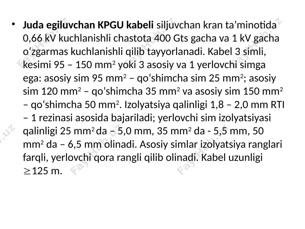 mm qismidan izolyatsiya olinadi, sim burab qalaylanib, tuzilma konstruktsiya bo‘yicha biriktirilib suqma yoki tiqma o‘rnatiladi. rezina yoki pvx plastikat bosimda qo‘yiladi. e’tiboringiz uchun raxmat!!! image1.png image2.png image3.png /docprops/thumbnail.jpeg