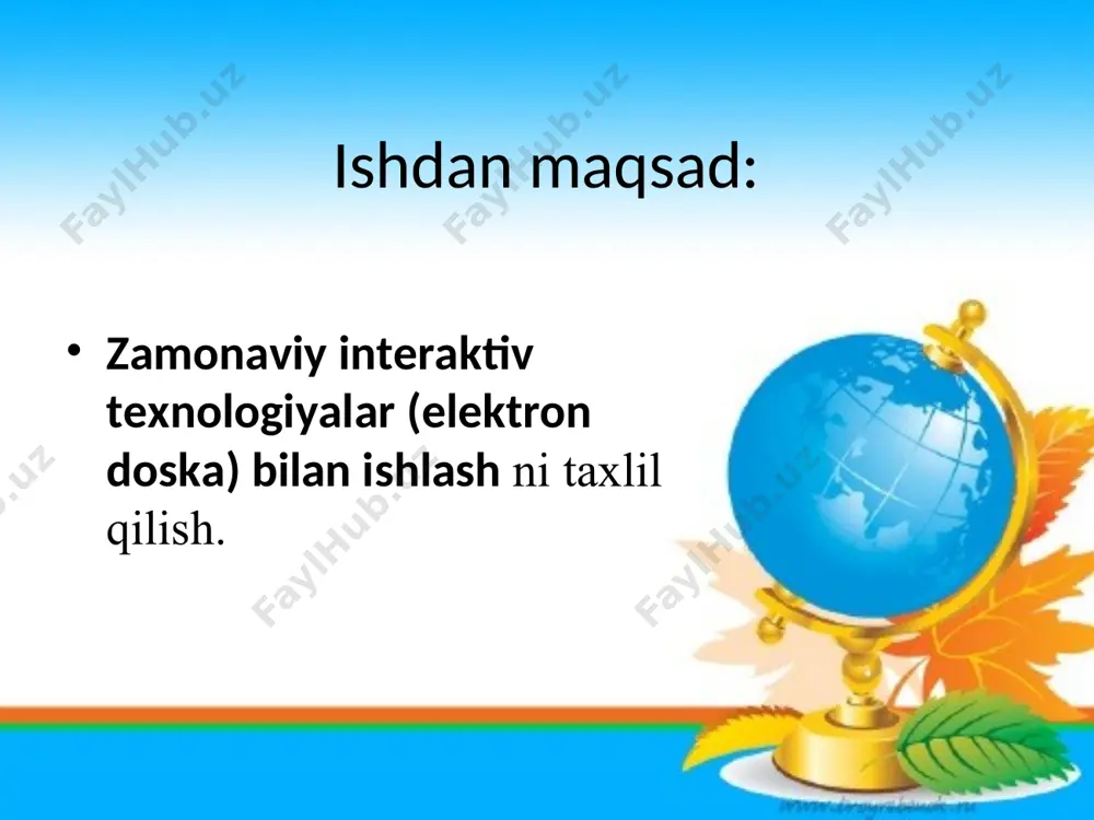 roektor qurilmasi bilan birgalikda videoroliklarni, rasmlarni va boshqa obyektlarni yaratish va namoyish etish, kompyuter xotirasiga saqlash yoki printer orqali bosmaga chiqarish mumkin. elektron interaktiv doska tarkibiga quyidagi elementlar kiradi: doskaga yozish uchun 3 dona elektron ruchka doskani kompyuterga ulash uchun 10 metrli usb-rs232 kabeli diskda elektron doska dasturiy ta`minoti doskadan foydalanish yo`riqnomasi
