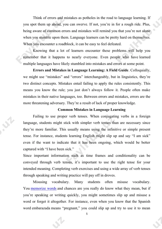 th which verb. for instance, a student learning english might say “they eats.” however, learners may struggle with this due to lack of practice. the more writing and speaking practice you have, the less likely you’ll struggle with subject/verb agreement. gender agreement. many languages have gendered nouns and adjectives. since this is something that english lacks, students may find it a little tricky. to avoid mistakes with gender agreement, it’s important to make gender an important part of your word study. another valuable trick is to pay attention to gender patterns. often times, words of a particular gender will share a similar ending. for instance, someone studying russian might not remember if метель is masculine or feminine. however, if they’ve studied that the -тель ending is masculine, they’re less likely to slip up. over time, studying endings will make it easy to identify the gender of a word without having …
