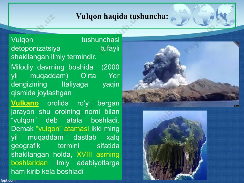 ng rangini eslatuvchi holatda bo‘ladi. gavayi orollaridagi vulqonlardan chiqqan lava 50 km masofaga qadar oqib borganligi va keyin qotganligi kuzatilgan. lava qotgach yorilib ketadi va qatlamning qalinligiga (ba’zan ular 700-800m qalinlikka ega) bog‘liq hoda ularning o‘lchami (eni va chuqurligi) turlicha yuz beradi. vulqon hosilalari: magmatik jinslar bilan bog‘liq holda ko‘pincha rudali foydali qazilma boyliklar shakllanadi. ayniqsa rudali tomirlar yer qobig‘ining bir muncha chuqur qatlamlarida joylashgan bo‘lsa, oltin, mis, temir, rux, volfram, qo‘rg‘oshin, molibden kabi elementlar uchraydi. alyaska, kaliforniya, braziliya, janubiy ural, kavkaz, donesk havzasidagi mashhur boy konlar aynan mana shunday sharoitda, magmatik jinslar bilan bog‘liq holda shakllangandir magmatik jinslar bilan bog‘liq holda shakllangan foydali qazilma boyliklar. norudali foydali qazilma boyliklardan kvas, granit, turmalin, slyuda kabi minerallar ham magmatik jinslar tarkibida uchraydi. granit esa qalin qatlamlarni tashkil etadi. o‘rtacha chuqurlikda joylashgan tomirlarda ham oltin, kumush, mis, surma, mыshyak ko‘p uchraydi. dunyo bo‘yicha qazib chiqarilayotgan mis rudasining 45% magmatik jinslar hisobiga to‘g‘ri …