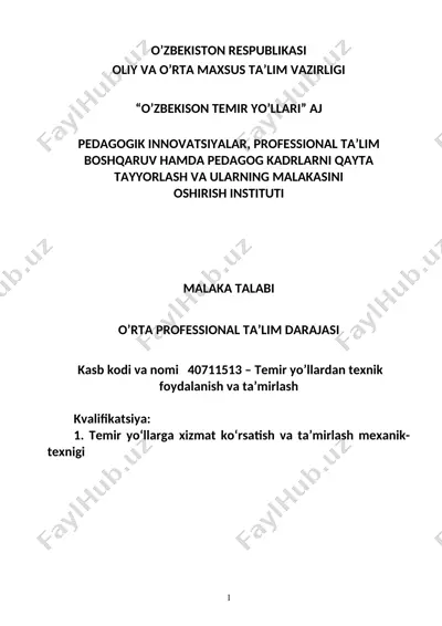 temir yo'llardan texnik foydalanish va ta'mirlash — DOC