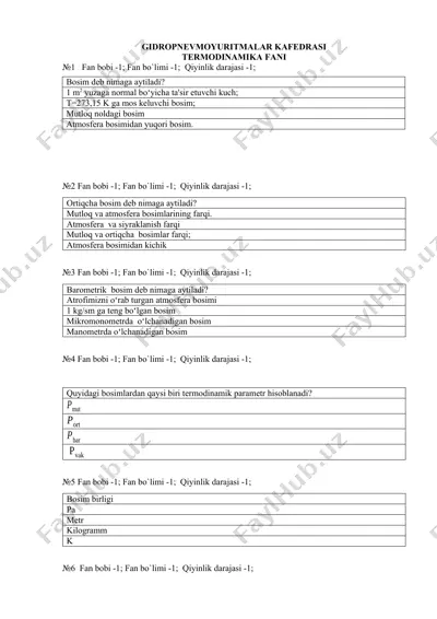 termodinamika fani taqdimoti (gidropnevmoyuritmalar kafedrasi) — DOCX