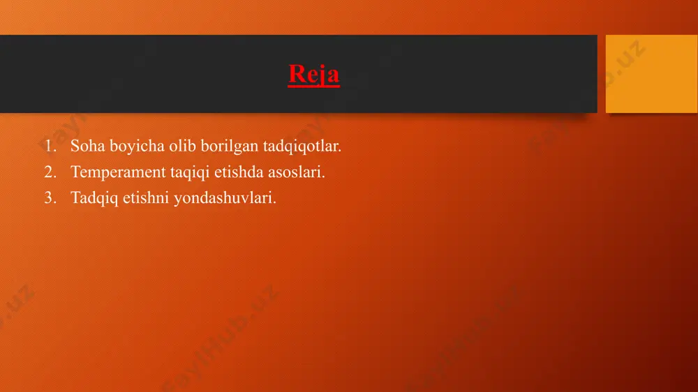 heldon (amerika psixologi)lar hisoblanib, ularning talqi-nicha, tana tuzilishi ham, temperament xususiyatlari ham ichki sekre-siya bezlari faoliyatidagi o‘zaro munosabatlarning nasliy belgila-riga bog‘liqdir. ularning fikricha, tana tuzilishi bilan tempera-ment xususiyatlari orasida muayyan mutanosiblik mavjuddir. sheldonning mulohaza bildirishicha, semiz, qorin bo‘shlig‘i tako-millashgan inson shodlikka, muloqotmandlikka, to‘yib ovqatlanish-ga moyil (visseraton) xususiyatga egadir. shuningdek, sklet muskul-lari taraqqiy etgan shaxslar g‘ayratli, faol (somaton) xislatlidir. shu bilan birga asab tizimi, bosh miyasi o‘rta rivojlangan insonlar o‘ta sezgir, sertashvish, xayolotga beriluvchan bo‘ladilar, ya’ni sereb-roton xususiyatlidirlar. mulohaza yuritilgan muammo muhim ijtimoiy ahamiyat kasb eta-di, chunki ichki sekretsiya bezlarining tuzilishi ham tashqi sharoit-larga, ham faoliyat talablariga to‘la-to‘kis moslasha olmaydi, bino- barin u asab tizimiga bir oz muvofiqlashuvi mumkin, xolos. temperament tiplarining psixologik tavsifi quyidagi muhim xususiyatlar yordami bilan aniqlanishi mumkin: senzitivlik (lotincha zep$i$ sezish, his qilish degan ma’no anglatadi). senzitivlik yuzasidan insonda bironta psixik reaksi-yani hosil qilish uchun zarur bo‘lgan o‘ta kuchsiz tashqi taassurot kuchi-ga qarab mulohaza yuritiladi, jumladan, sezgilarning …