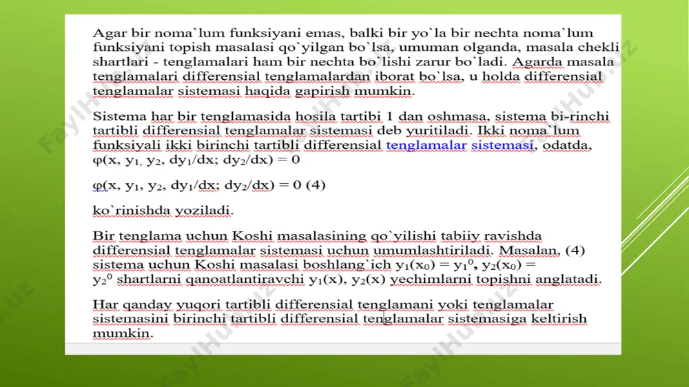 differensial tenglamalarning amaliy masalalar yechish tadbiqlari. mexanik tebranishlkarning differensial tenglamasi. erkin tebranish, majburiy tebranish - Page 2