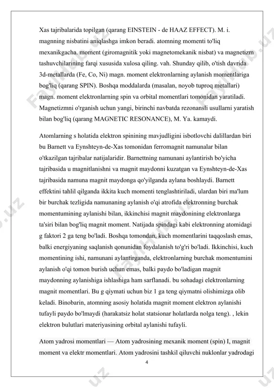 rishini, shuningdek, u bilan bogʻliq ravishda yerda va atmosferada sodir boʻladigan fizik jarayonlarni oʻrganadi. magnit maydonining kuchlanishi t vektor bilan belgilanadi. gvektorning miqdori ye. m. elementlari, yaʼni magnit maydonining ogʻish burchagi d, gorizontal tashkil etuvchisi ya, egilish burchagi va vertikal tashkil etuvchisi z bilan ifodalanadi. ye. m. elementlari toʻgʻri burchakli koordinatalar sistemasida quyidagicha joylashgan: x — geografik meridian, y — geografik kenglik va z — vertikal chiziq boʻylab yoʻnalgan koordinata oʻkdari. t vektorning x, y, z oʻklariga boʻlgan proyeksiyalari magnit maydonining shim., sharqiy va vertikal tashkil etuvchilari deb ataladi. t ning gorizontal tekislikdagi proyeksiyasi magnit maydonining gorizontal tashkil etuvchisi n ni hosil qiladi. t vektor joylashgan hoz tekislik magnit meridiani tekisligi deyiladi. hoz tekisligi bilan xoztekisligi orasidagi burchak magnit maydonining ogʻish burchagi d ni va kuchlanishi (t vektor) bilan gorizontal tashkil etuvchisi n orasidagi burchak magnit maydonining egilish burchagi / ni tashkil etadi. e. m. elementlari kompas, magnit teodoliti, turli …