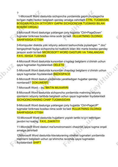 microsoft word dasturida sichqoncha yordamida gapni belgilash — DOCX