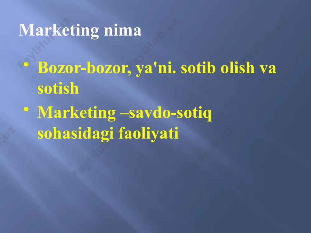 - xususiy amaliyotchilar bozori; - respublika sog'liqni saqlash bozori; - patsientlar bozori; - g'oyalar bozori; - farmatsevtika sanoati bozori; - tibbiy asbob-uskunalar bozori; - jismoniy madaniyat bozori; - tibbiy ta'lim tizimi bozori; - tibbiy xizmatlar bozori; - tibbiy sug'urta bozori. har bir bozorni quydagi printsiplar bo'yicha segmentlarga bo'lish mumkin: geografik(geografik birliklar: respublikalar, hududlar, viloyatlar, shaharlar, tumanlar, shaharchalar) demografik (jinsi, yoshi, oila kattaligi va boshqalar) psixografik (ijtimoiy sinf, turmush tarzi yoki shaxsiy xususiyatlar) xulq-atvor tibbiy xizmatlar bozori - raqobatbardosh iqtisodiyot sharoitida sotiladigan tibbiy texnologiyalar, tibbiy texnika mahsulotlari, tibbiy faoliyatni tashkil etish usullari, farmakologik vositalar majmui. bozor makro va mikro darajada bo'lishi mumkin . -shu bilan birga, makro darajasi tumanlar, shaharlar, viloyatlar, mamlakatlar darajasidagi faoliyatlar deb tushunish kerak. -mikrodaraja - tashkilot darajadagi tadbirlar. 4rs konsepsiyalar product-mahsulot yoki xizmatni bemorning ehtiyojlariga qarab belgilash promotion- tovarlar yoki xizmatlarni sotish bo'yicha chora-tadbirlar price -xizmatlar narxini aniqlash place-- tovarlarni taqsimlash va sotish joyini aniqlash bo'yicha chora-tadbirlar …