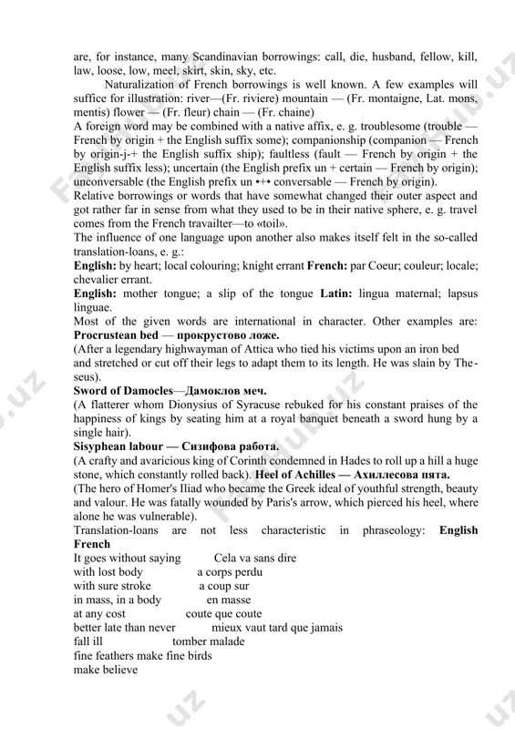 seems much smaller by comparison. loan-words have come, through travel, commerce, literature and in many other waysj accurate studies of certain parts of the loan element in english have not yet been made. to discuss this subject with even an approach to com pleteness would fill a whole volume. by tracing the origin of loan-words and analysing the ways by which they penetrated into the english language we can throw some light on the relations between england and other countries. even the barest enumeration of the successive periods of borrowings will remind us of the history of the english people. the influence of a foreign language may be exerted in two ways, through the spoken word, by personal contact between the two peoples, or through the written word, by indirect contact not between the peoples themselves but through their literatures. the former way was more productive in the earlier stages, …