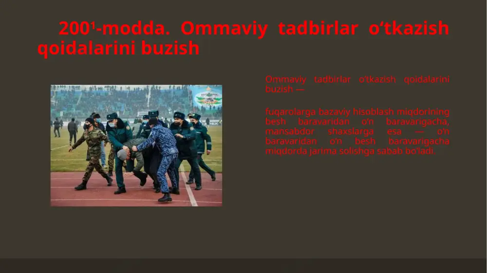 baravarigacha miqdorda jarima solishga sabab bo‘ladi. 9 e’tiboringiz uchun rahmat ma’ruzachilar: maxsatdullayev oybek voxobov musobek 10 image1.jpg image3.png image4.jpeg image5.jpeg image6.jpeg image7.jpeg image8.jpeg image9.jpeg image10.jpeg image11.jpeg image12.jpeg image2.jpg /docprops/thumbnail.jpeg