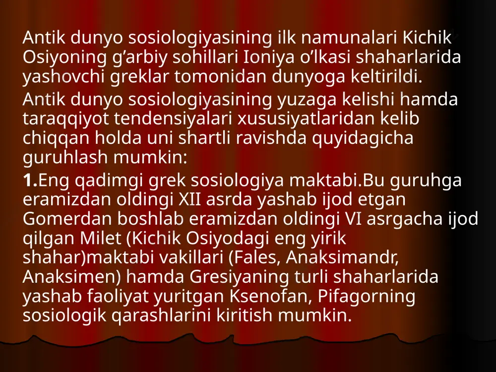 yashaganligi sababli ideal davlat tu- zumini orzu qilgan.bu ideal davlat quyi- dagi fazilatlarga ega bo’lishi lozim. 1.donishmandlik; 2.jasorat; 3.har ishda oqilona me'yorni saqlay bilish; 4.adolat. movarounnaќr jamoatchilik fikri tarixini o’rganishda moturidiya maktabining asoschisi abu mansur al- moturidiy asarlari muhim o’rin tutadi.uning asarlarini nafaqat dinshunoslik, balki jamiyat, jamoa, ijti­moiy jarayonlar va xususan shaxs haqidagi ta'limot sifatida yondashish,ularni movarounnaќr ќududi ќayot tarzi, mentalitetiga muvofiq keluvchi, ularni g’oyaviy,e'tiqodiy yakdil- likka undovchi yaxlit ilmiy sosiologik konsepsiya sifatida baќolash va har tomonlama o’rganish maqsadga muvofiqdir. ulrix rudolf shaxsning islom e'tiqodi darajasidagi faoliyati, erkin fikrlash xuquqi va imkoniyatlarini atroflicha katta mavqega muvofiq keluvchi nazariya deb baholaganda, buyuk yurtimizning xarakterli qirralarini ochib berdi. darhaqiqat, inson shaxsi va mavqei masalasi uni turli ijtimoiy-siyosiy, kerak bo’lsa, diniy tazyiqlardan himoya qiluvchi al-motu- ridiyning murosaviy muvozanat konsepsiyasini, islomni anglash jarayon- laridagi ijobiy jiќatlar yig’indisigina emas, balki movaraunnahrdagi real ijtimoiy-siyosiy muhit, xalq turmush tarzi, mentaliteti, boy madaniy-tarixiy tajribasi bilan boyitilgan insoniy yondashuvlar …