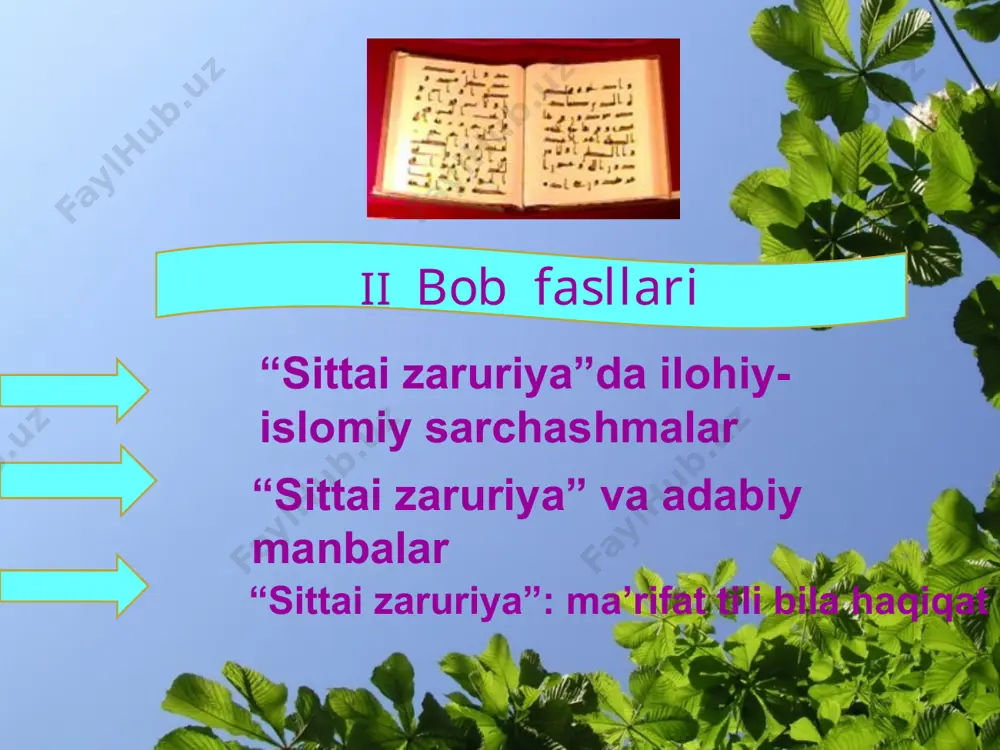 qutul qulub” “sittai zaruriya” qasidalar turkumi * “sittai zaruriya” qasidalarini yozishga navoiyni avval ustozi jomiy, ul zot vafotidan keyin sulton husayn boyqaro undaganlar. buni shoir “sittai zaruriya” qasidasida qayd etgan. olti qasidaning hammasi vobastamavzularda yaratilgan bo`lib, bunda bo`g`lovchi bosh mavzu—ilohiyot va ilohiyotga yaqinlashtiruvchi komillik tariqati haqidagi g`oyalardir. shu asosda “sittai zaruriya” yaxlit bir turkum asarlar qiyofasini olgan. m.qodirovaning maqolasiga kelsak, muallif sho`ro olimlarining tasavvuf haqidagi chala va nopisand qarashlari doirasidan tashqari chiqmaganligi, “tuhfatul afkor” haqidagi umumiy fikrlarni istisno etganda, jiddiy bir tahlil qilinmay keldi. navoiy niyatini yetarli anglamagani ko`rinib turadi. “sittai zaruriya” olimlar talqinida: ustoz hamid sulaymon devonning parij va istanbul nusxalari asosida ushbu qasidalarni 1968-yilda “adabiy me`ros” majmuasining 1-sonida arabiy va kirillitsada nashr ettirdi(“tuhfatul afkor”navoiy asarlari 15 jildligining 5-jildi ikkinchi kitobida 1965-yilda nashr bo`lgan edi). qasidalar shundan keyin dushanbeda 1993-yili arab yozuvida “irfon” nashriyoti tomonidan “devoni foniy” tarkibida chop etilgan. “devoni foniy” haqida h.sulaymon, a.mirzoyev, y.is`hoqov, sh.shomuhammedov, e.shodiyev, b.valixo`jayev, …