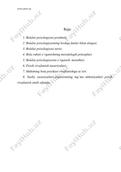 bolalar psixologiyasi predmedi — DOC