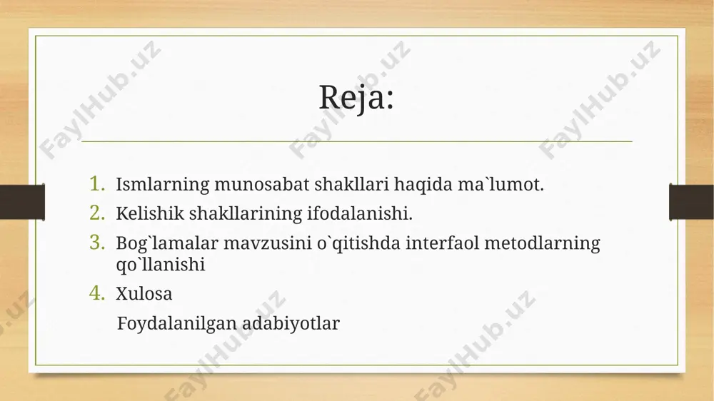 ni ham ifodalaydi. masalan: kitob+im, kitob+ing, kitob+i, kitob+imiz, kitob+ingiz, kitob+i so‘zlaridagi –im,- ing,-i,-imiz,-ingiz,-i affikslari o‘zakdan anglashilgan narsaning 1,2,3-shaxsga, ya’ni so‘zlovchi, tinglovchi va o‘zgaga tegishli ekanini ifodalash bilan bir qatorda, mazkur narsaning bitta yoki bir necha shaxsga qarashliligini ham bildiradi. kelishik — ot yoki otlashgan soʻzning boshqa soʻzlar bilan aloqasini koʻrsatuvchi grammatik shakl. u ot shakli ekanligi holda, birikma yoki gap tarkibida uning boshqa soʻzga tobe’lanishini koʻrsatadi. bu sintaktik munosabat kelishik qoʻshimchasining oʻzi bilan, koʻmakchi yoki koʻmakchi vazifasidagi soʻz bilan birga ifoda topishi ham mumkin. kelishik shakllarining ifodalanishi 9 kelishiklar soni turli tillarda har xildir. oʻzbek tilida 6 ta kelishik boʻlib, ular bosh (qoʻshimchasiz), qaratqich (qoʻshimchasi: ning), tushum (qoʻshimchasi: -ni), joʻnalish (qoʻshimchasi: -ga, -ka, -qa), oʻrin (qoʻshimchasi: -da), chiqish (qoʻshimchasi: -dan) kelishiklaridan iborat. shulardan qaratqich kelishigi ot tomonidan boshqarilib, hokim soʻz egalik qoʻshimchasini olib keladi: kitobning varagʻi. qolgan tushum, joʻnalish, oʻrin, chiqish kelishikli otlar feʼl yoki sifat tomonidan boshqariladi: kitobni varaqladi, …