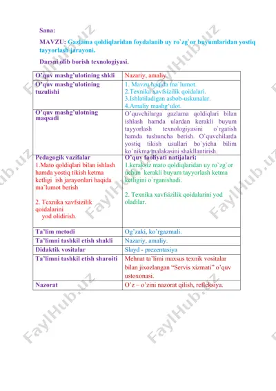 dars texnologik xaritasi — DOCX