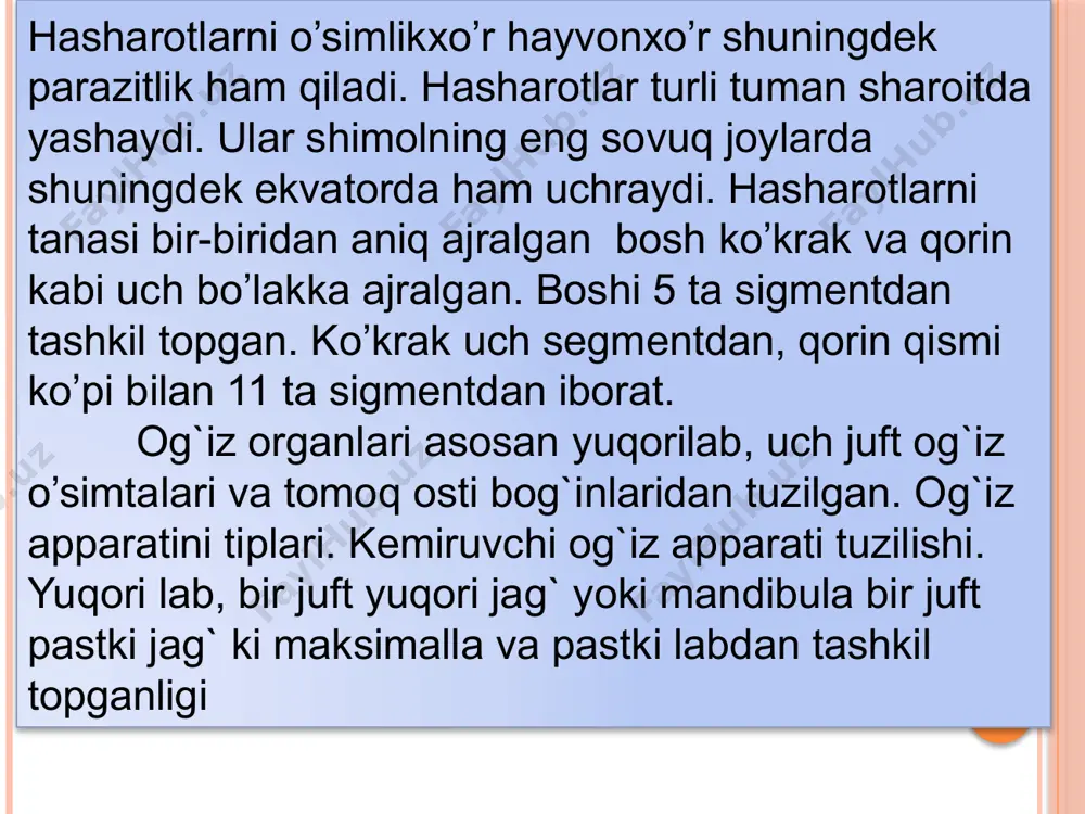 ishlab chiќarishda ќo’llanilmoќda. o’simlik karantini ilgari bizda bo’lmagan lekin boshќa davlatlarda mavjud bo’lgan o’ta ћavfli zararkunandalar, kasalliklar va begona o’tlarni kirib kelishini oldini olishdan iborat. bu tadbir davlatimizda juda xavfli bo’lgan ќishloќ xo’jalik ekinlarining zararkunanda, begona o’t va kasalliklarni kirib kelishi va tarќalishini oldini olishdan iborat bo’lgan davlat tadbiridir. qarsildoq qo’ng’izlar bu oilaning 10ga yaqin turlari qishloq xo’jalik ekinlarda zarar etkazib, bizning sharoitda qora, keng tanalik, targ’il karsildoq qo’ng’iz, qo’proq uchraydi. bu qo’ng’izlar qoramtir tuslik bo’lib, birinchisi 7-9, ikkinchisi 10-15mm kattalashdi. tuxumlari mayda 0,5 mm, ok tusli, valsimon liniyalari 25 mm rangi sarѓish. karsildok qo’ng’izlarining yetuk zotlari va lichinkalari tuproqda ќishlab qoladi, baћorda aprel may oylarida qishlashdan chiqib qishloq xo’jalik ekinlarini ildiz, ildiz bog’izi, er yuzi qismlarini ko’proq zararlaydi. bu ћashorotlar ko’p yillik generastiyalik bo’lib, 4-5 yilda 1ta avlod beradi. urg’ochi zotlari o’rtacha 200-250 tuxum qo’yadi. qishlovchi zotlari tuproqqa 10-15 sm, ba’zan 100sm chuqur tushib ketadi karam kapalagi karam kapalagining …