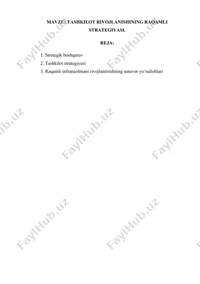 tashkilot rivojlanishining raqamli strategiyasi — DOCX