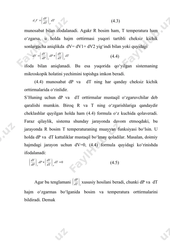 llik nazariyasiga asosan tavsiflaydi. keyinchalik xx asrning boshlarida nemis fizigi maks plank kvant mexanikasi sistemaning mikroholatlarini yaqqol asosli qonuniyatlar yordamida ifodalaydi va tushuntiradi. tayanch tushunchalar. sistemaning makroskopik holati. sistemaning mikroskopik holati. makroskopik parametrlar, mikroskopik parametrlar. binamol taqsimoti. puasson taqsimoti foydalanilgan adabiyotlar. 1. a.k.kikoin, i.k.kikoin. molekulyar fizika, t. “o‘qituvchi”, 1978 y. 2. s.e.frish, a.v.timoreva. “umumiy fizika kursi”it. t. “o‘qituvchi”, 1965 y. 3. d.v.sivuxin. “umumiy fizika kursi”iit. t. “o‘qituvchi”, 1984 y. 4. o.axmadjonov. “fizika kursi” (mexanika va molekulyar fizika) t. “o‘qituvchi”, 1985y. 5. u.b.jurayev. molekulyar fizika.samarqand. 1999y. 6. r.v.telesnin. “molekulyarnaya fizika” m. izd. «vsshaya shkola»,1973 g. _1196331677.unknown _1196332120.unknown _1196332391.unknown _1197786548.unknown _1196332543.unknown _1196332286.unknown _1196331826.unknown _1196327437.unknown _1196328465.unknown _1196327254.unknown