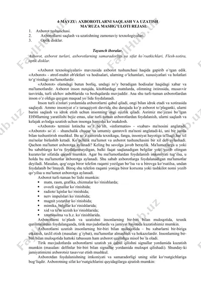 axborotlarni saqlash va uzatish — DOC