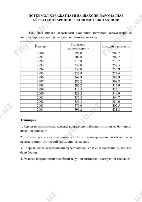 ekometrika asoslari fanidan tajriba ishi - Page 2