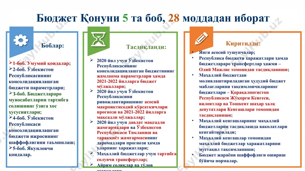 % 0 - 3,2% ягона солиқ тўлови 5% 4% - 1% иш ҳақидан солиқлар - ягона ижтимоий тўлов 15% 12% - 3% - суғурта бадали 8% 0 - 8% - даромад солиғи 0, 7.5, 16.5, 22.5% 12% солиқ тўловчи ихтиёрида 10,2 трлн. 7 умумбелгиланган тартибда солиқ тўловчиларга таъсири + + солиқ турлари 2018 йилда концепция 2019 йил 1 январдан фарқи фойда солиғи 14% 12% - 2% ққс 20% 20% 0 акциз солиғи 1 дал 1 дал 0 мол-мулк солиғи 5% 2% - 3% ер солиғи 1 га 1 га 0 сув солиғи 1 м³ 1 м³ 0 давлат мақсадли жамғармалар 3,2% 0 - 3,2% ягона ижтимоий тўлов 25% 12% - 13% суғурта бадали 8% 0 - 8% даромад солиғи 0, 7.5, 16.5, 22.5% 12% жами солиқ суммаси 26,5 млрд. 21,4 млрд. -5,1 млрд. концепциядаги меъёрларнинг кичик бизнес субъектлари солиқ юкига таъсири солиқ юки 11% дан 6,2% гача тушади + товар …