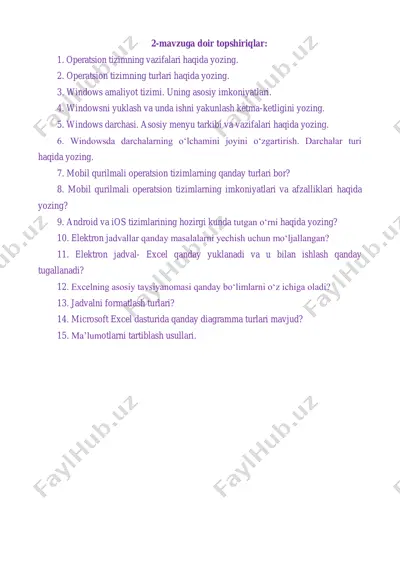 operatsion tizim va microsoft excel haqida ma'lumotlar — PDF