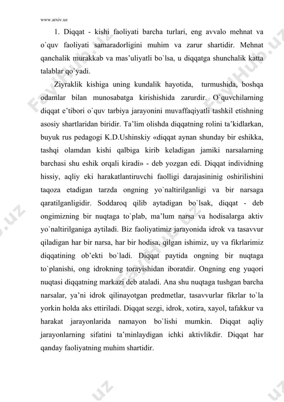 mlanib va kerak bo`lganda qayta esga tushiriladi. odamda tasavvurlarning mavjudligi bizning idrokimiz miya po`stlog`ida qandaydir izlar qoldirilishidan, ular ma’lum vaqt davomida miyada saqlanib turishidan dalolat beradi. o`tmish tajribamizda nimaiki hodisa yuz bergan bo`lsa, shuni esda olib qolish, esda saqlash va keyinchalik esga tushirishi yoki tanish xotira deb aytiladi. agar odamlar o`zlarining o`tishish tajribalarini esda saqlay olmasa va qayta tiklash qobiliyatiga ega bo`lmasa bilimlarni egallashning har qanday imkoniyatidan mahrum etilgan va ularning aqli darajasida qolavergan bo`lar edi. shu sababdan ham har bir odamning vazifasi o`z xotirasini boyitishdan iboratdir. esda olib qolish jarayonida odamda bir narsa yoki hodisa bilan boshqa narsa yoki hodisa o`rtasida o`zaro aloqa bog`lanadi. masalan, biz yangi topishgan kishining ismini esda qoldirishda bu isimni hamma mazkur kishi bilan uning tashqi qiyofasi va boshqa xususiyatlari bilan bog`laymiz. ma’lum bir tarixiy faktni o`zlashtirishda uni boshqa tarixiy hodisalar bilan bog`laymiz, uning ma’lum bir davrga taalluqli ekanini aniqlaymiz. shunday qilib esda qoldirish - …