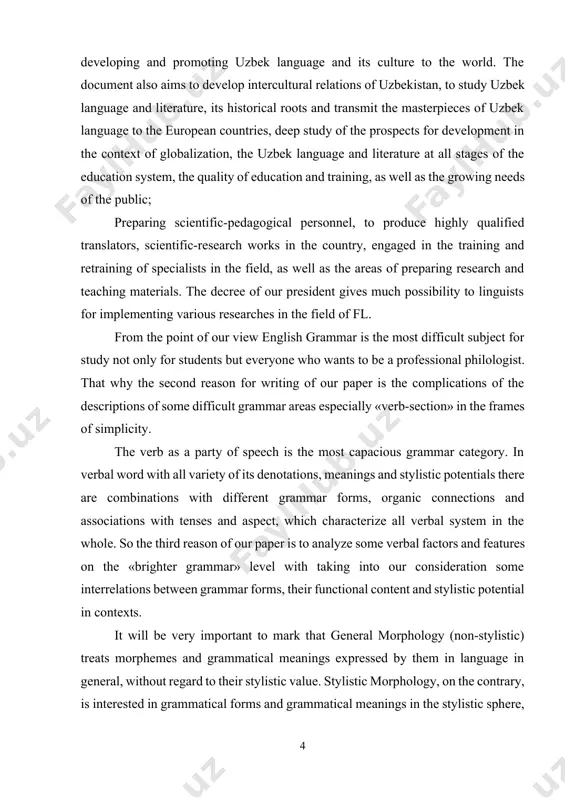 ot yet been given full attention, especially with regard to english language. it is the fourth reason for our paper. thus, in the paper we turn our attention to the stylistic meanings associated with tenses and aspect having already dealt with their grammar forms. topicality of our problem includes some point. the role of some scholars in development of stylistics is very high especially in stylistic grammar but in the whole, not specifically: palmer, hornby, quirk, yule, skrebnev, block and others. there are only a few monographs devoted to stylistic morphology as a specific researches. in our days the interest in this problem increases because we can see some questions and problems which are not studied enough, namely: · connotations of tense-aspect verbal system conveyed by verbal forms in different contextual situations including transpositions and emotional expressiveness; · lexico-grammatical categories in the peripheral field of aspect and explanation them in …