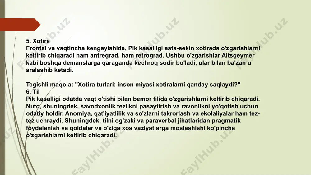 kabi asosiy vazifalarni bajarishda muammolarga duch kelishingiz mumkin. o'lim odatda pik kasalligining asoratlari va u keltirib chiqaradigan xatti-harakatlarning o'zgarishi natijasida yuzaga keladi. masalan, o'limning umumiy sabablari o'pka, siydik yo'llari va terining infektsiyalari. image1.jpeg image2.jpeg