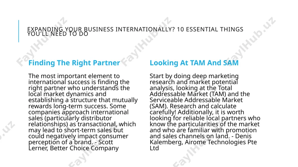 llenberg, rise integrated marketing expanding your business internationally? 10 essential things you'll need to do hiring an international team when building an internationally recognized brand, find local resources to understand, enter and grow in the foreign market. assembling an international team can be achieved these days through partnerships, alliances and direct hiring. review country-specific industry associations and begin connecting with leaders of their executive boards. - marilisa barbieri researching the country's language knowledge take your business global demands specific data as prerequisites for seeking hypothetical upshots of your product's absorption (penetration of the market) or adsorption (just scratching the market surface) rate. so, before your business starts marching toward international markets, you should primarily research the targeted country's language knowledge and purchasing power or gdp per capita. - saikiran chandha, typeset expanding your business internationally? 10 essential things you'll need to do being available across time zones my business is …